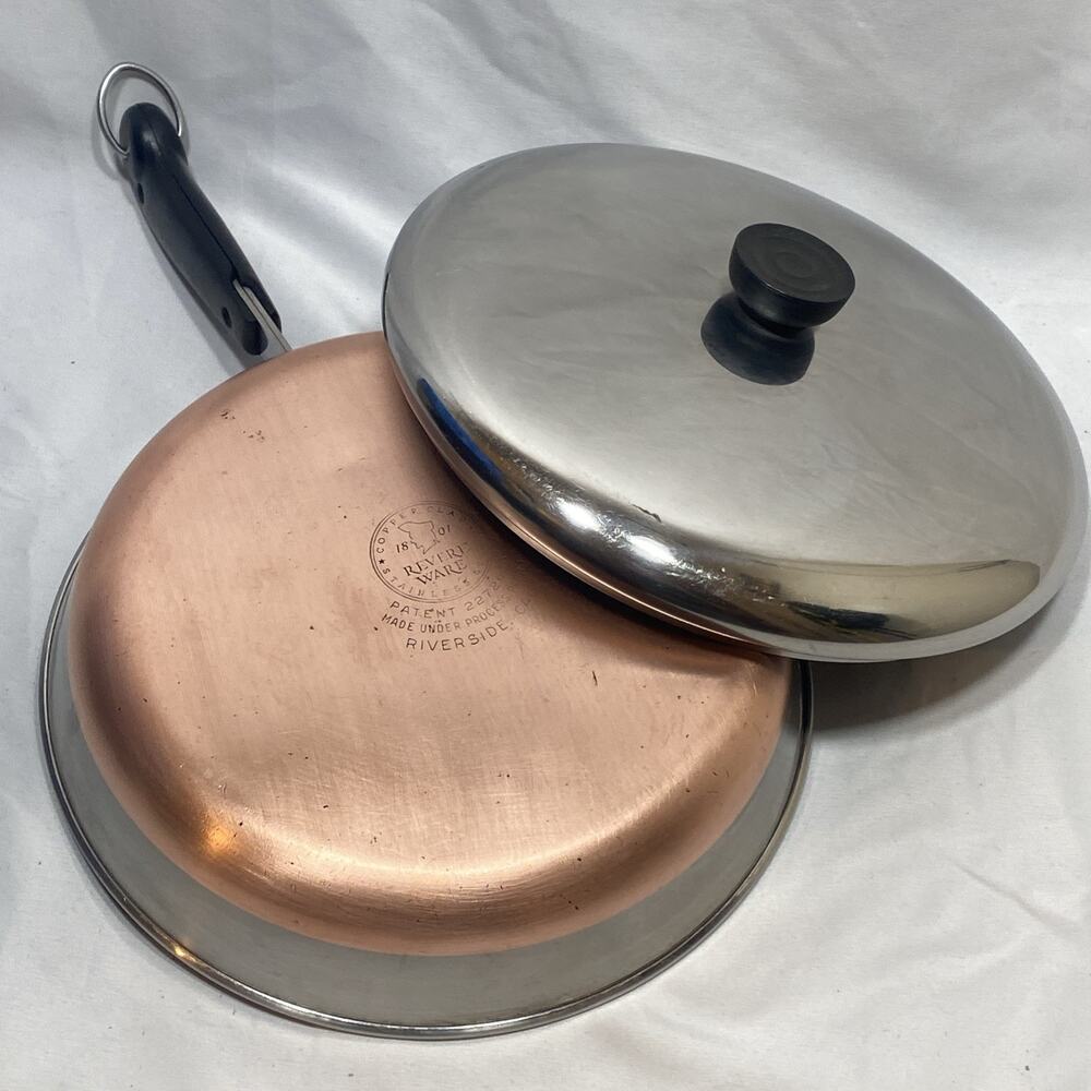 Revere Ware Pre 1968 10" Skillet Frying Pan & Lid Copper Bottom Stainless Steel